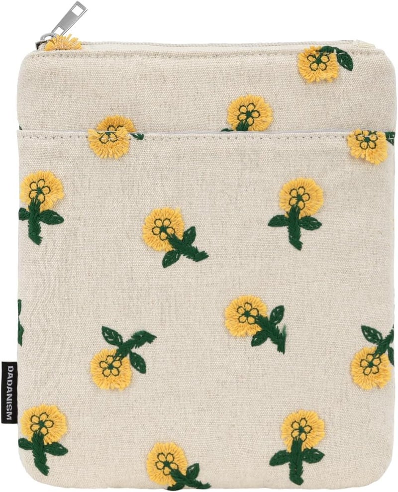 Dadanism Embroidered Daisy Padded Sleeve for All-New Kindle Paperwhite, 7" Kindle Colorsoft Signature Edition, Protective Sleeve Case for 6" K-indle/K-indle Oasis/Kobo E-Reader, Hemp Yellow Flower - Image 1